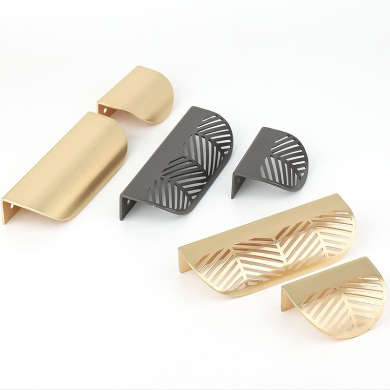 Drawer Pull Gold - Leaf shaped Handle Gold Brushed Hollow