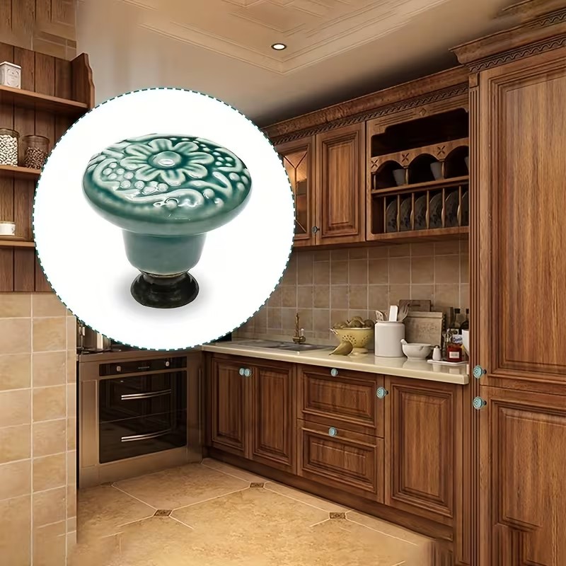 Furniture Hardware Nut - 12pcs Ceramic Cabinet Knobs, Floral Design,
